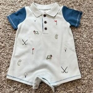 Mud Pie Baby Golf Pique Scruffy Romper 3-6 Months Golf Cart‎ Embroidered